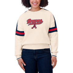 Atlanta Braves WEAR by Erin Andrews Women's Stripe Pullover Sweater - Cream Pullover