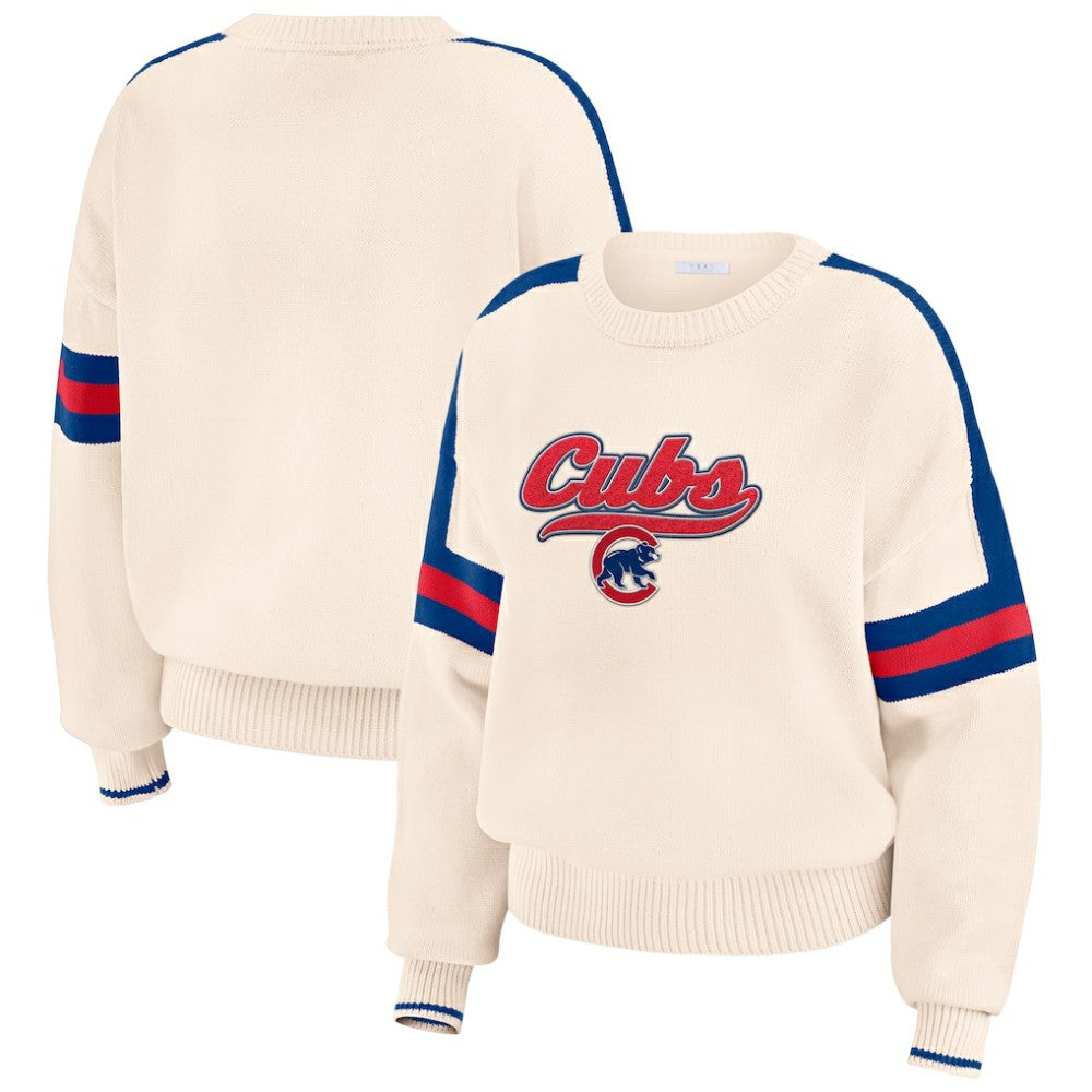 Chicago Cubs WEAR by Erin Andrews Women's Stripe Pullover Sweater - Cream Pullover