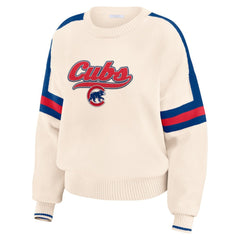 Chicago Cubs WEAR by Erin Andrews Women's Stripe Pullover Sweater - Cream Pullover