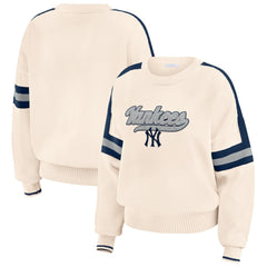 New York Yankees WEAR by Erin Andrews Women's Stripe Pullover Sweater - Cream Pullover