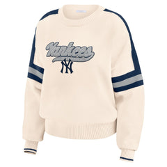 New York Yankees WEAR by Erin Andrews Women's Stripe Pullover Sweater - Cream Pullover