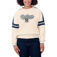 New York Yankees WEAR by Erin Andrews Women's Stripe Pullover Sweater - Cream Pullover