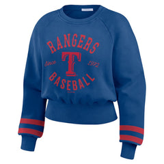 Texas Rangers WEAR by Erin Andrews Women's Vintage Washed Cropped Pullover Sweatshirt - Royal Pullover