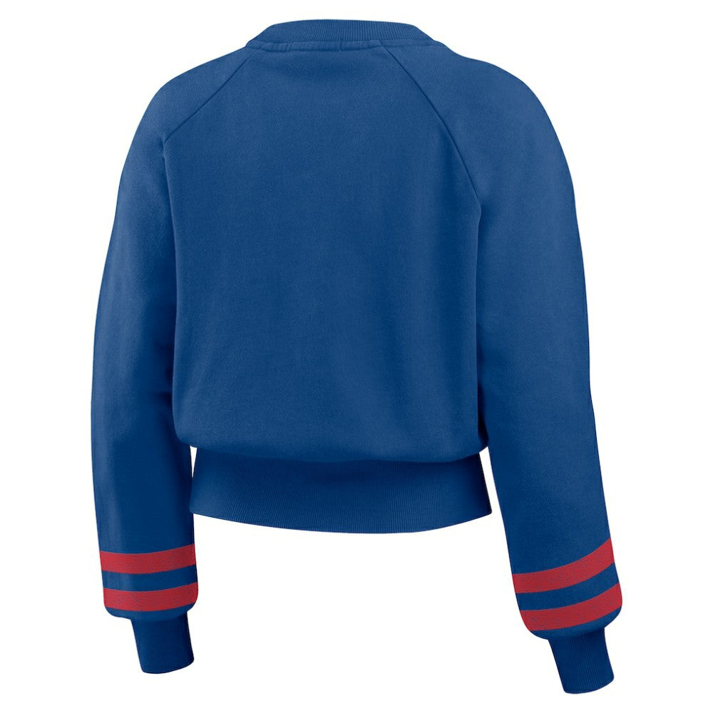 Texas Rangers WEAR by Erin Andrews Women's Vintage Washed Cropped Pullover Sweatshirt - Royal Pullover