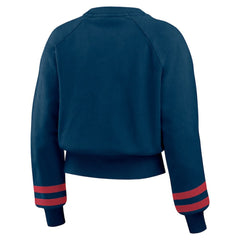 Atlanta Braves WEAR by Erin Andrews Women's Vintage Washed Cropped Pullover Sweatshirt - Navy Pullover