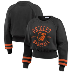 Baltimore Orioles WEAR by Erin Andrews Women's Vintage Washed Cropped Pullover Sweatshirt - Black Pullover