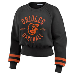 Baltimore Orioles WEAR by Erin Andrews Women's Vintage Washed Cropped Pullover Sweatshirt - Black Pullover