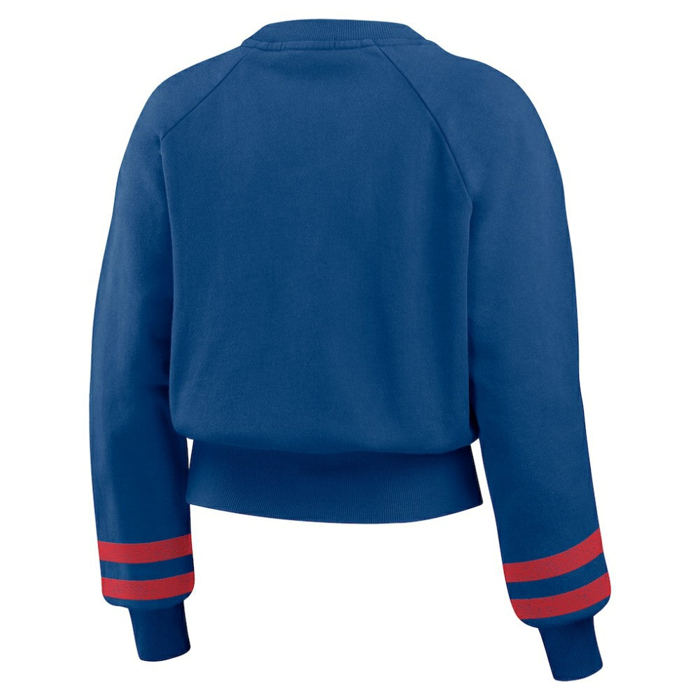 Chicago Cubs WEAR by Erin Andrews Women's Vintage Washed Cropped Pullover Sweatshirt - Royal Pullover