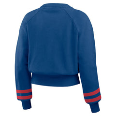 Chicago Cubs WEAR by Erin Andrews Women's Vintage Washed Cropped Pullover Sweatshirt - Royal Pullover