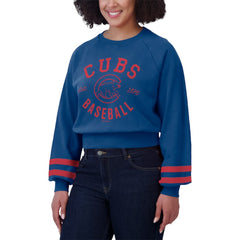 Chicago Cubs WEAR by Erin Andrews Women's Vintage Washed Cropped Pullover Sweatshirt - Royal Pullover