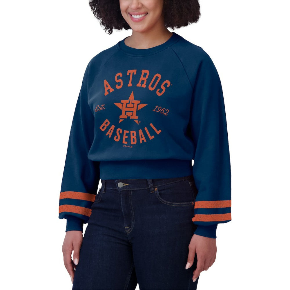 Houston Astros WEAR by Erin Andrews Women's Vintage Washed Cropped Pullover Sweatshirt - Navy Pullover