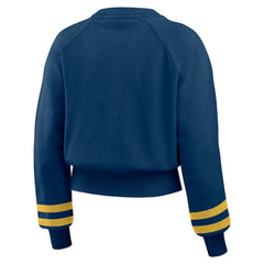 Milwaukee Brewers WEAR by Erin Andrews Women's Vintage Washed Cropped Pullover Sweatshirt - Navy Pullover
