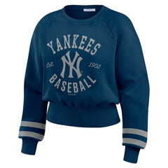 New York Yankees WEAR by Erin Andrews Women's Vintage Washed Cropped Pullover Sweatshirt - Navy Pullover