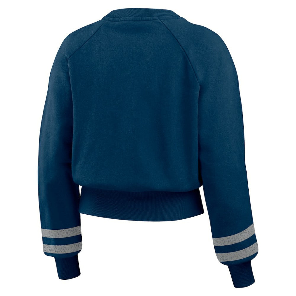 New York Yankees WEAR by Erin Andrews Women's Vintage Washed Cropped Pullover Sweatshirt - Navy Pullover