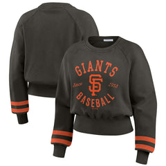 San Francisco Giants WEAR by Erin Andrews Women's Vintage Washed Cropped Pullover Sweatshirt - Black Pullover