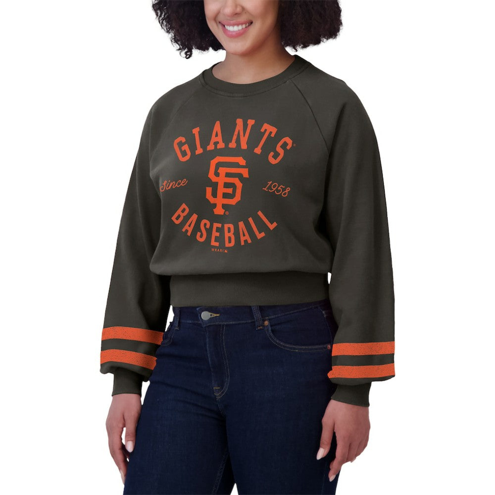 San Francisco Giants WEAR by Erin Andrews Women's Vintage Washed Cropped Pullover Sweatshirt - Black Pullover