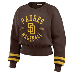 San Diego Padres WEAR by Erin Andrews Women's Vintage Washed Cropped Pullover Sweatshirt - Brown Pullover