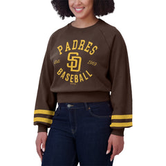 San Diego Padres WEAR by Erin Andrews Women's Vintage Washed Cropped Pullover Sweatshirt - Brown Pullover