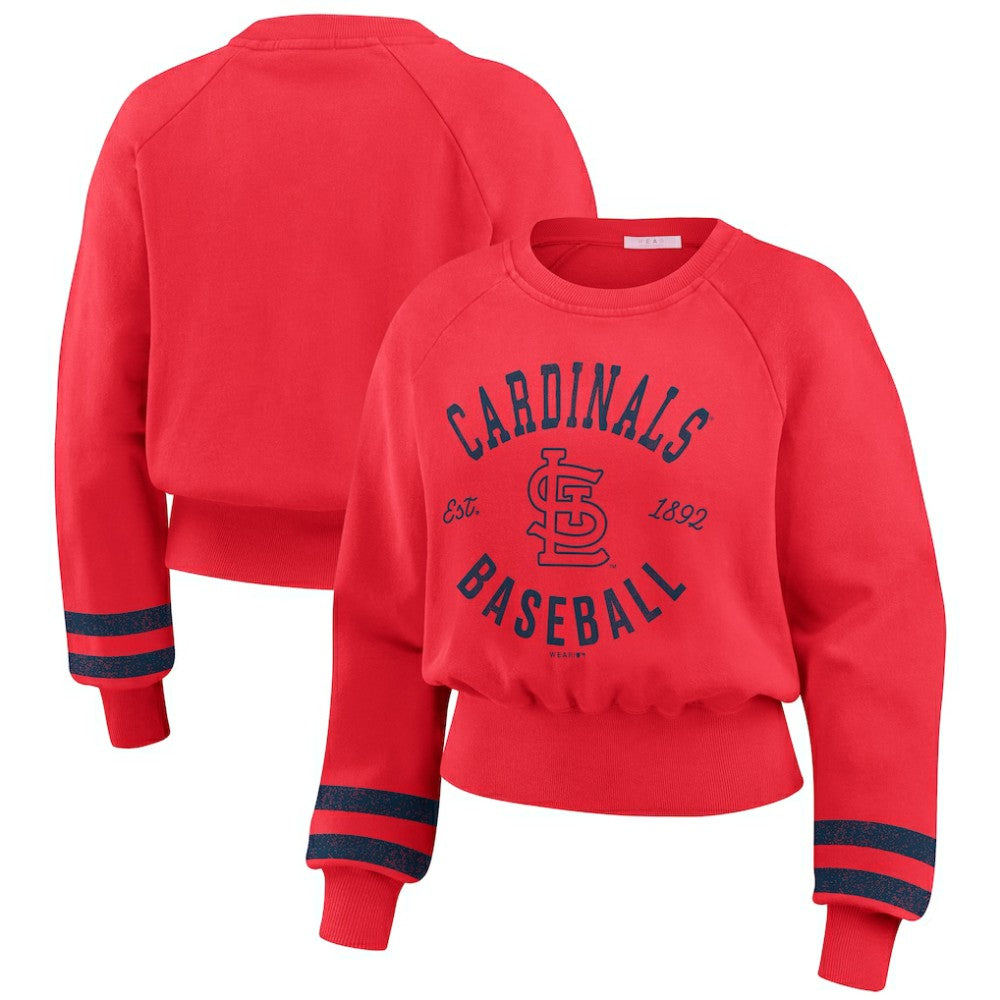 St. Louis Cardinals WEAR by Erin Andrews Women's Vintage Washed Cropped Pullover Sweatshirt - Red Pullover