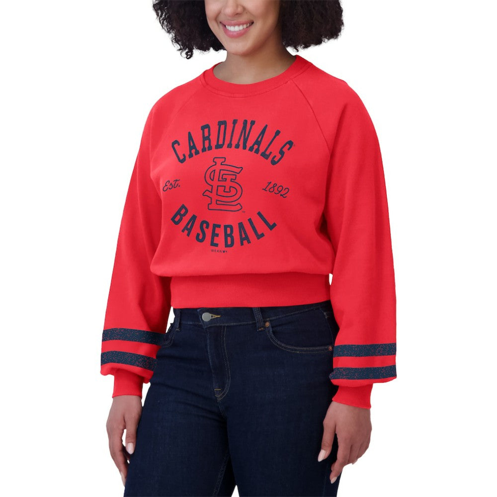 St. Louis Cardinals WEAR by Erin Andrews Women's Vintage Washed Cropped Pullover Sweatshirt - Red Pullover