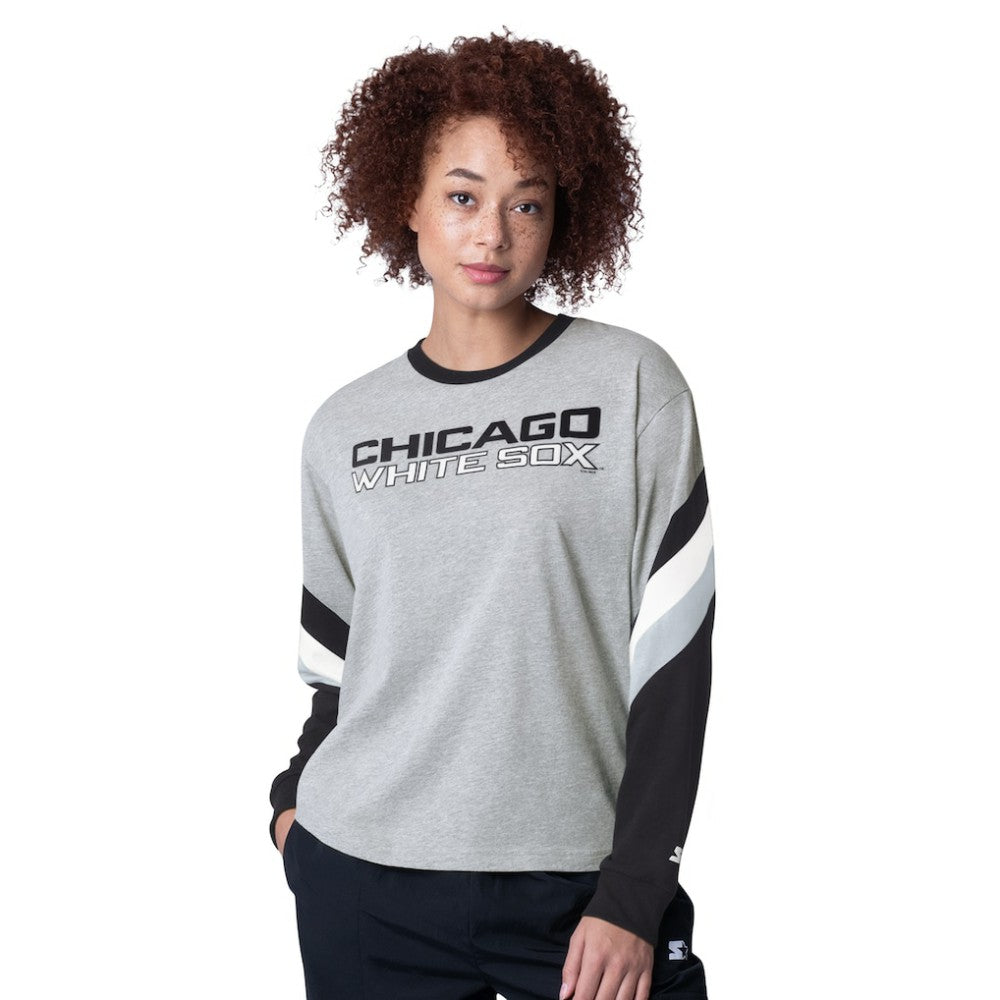 Chicago White Sox Starter Women's Triple A Fashion Color Block Long Sleeve Top - Heather Gray Tops