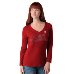 St. Louis Cardinals G-III 4Her by Carl Banks Women's Post Season Long Sleeve V-Neck T-Shirt - Red T-shirts