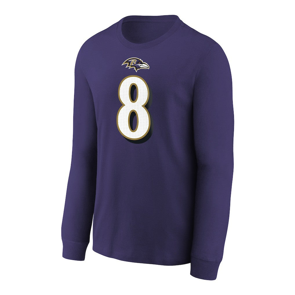 Lamar Jackson Baltimore Ravens Youth Player Name & Number Long Sleeve T-Shirt Purple
