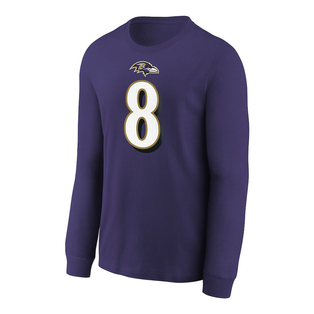 Lamar Jackson Baltimore Ravens Youth Player Name & Number Long Sleeve T-Shirt Purple