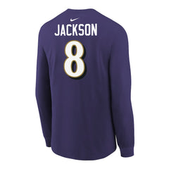 Lamar Jackson Baltimore Ravens Youth Player Name & Number Long Sleeve T-Shirt Purple