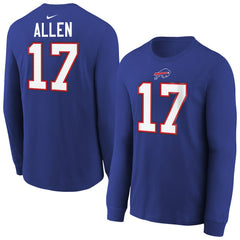 Josh Allen Buffalo Bills Youth Player Name & Number Long Sleeve T-Shirt Royal