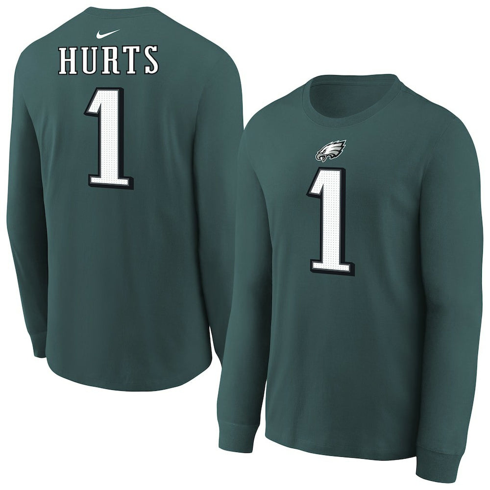 Jalen Hurts Philadelphia Eagles Youth Player Name & Number Long Sleeve T-Shirt Midnight Green