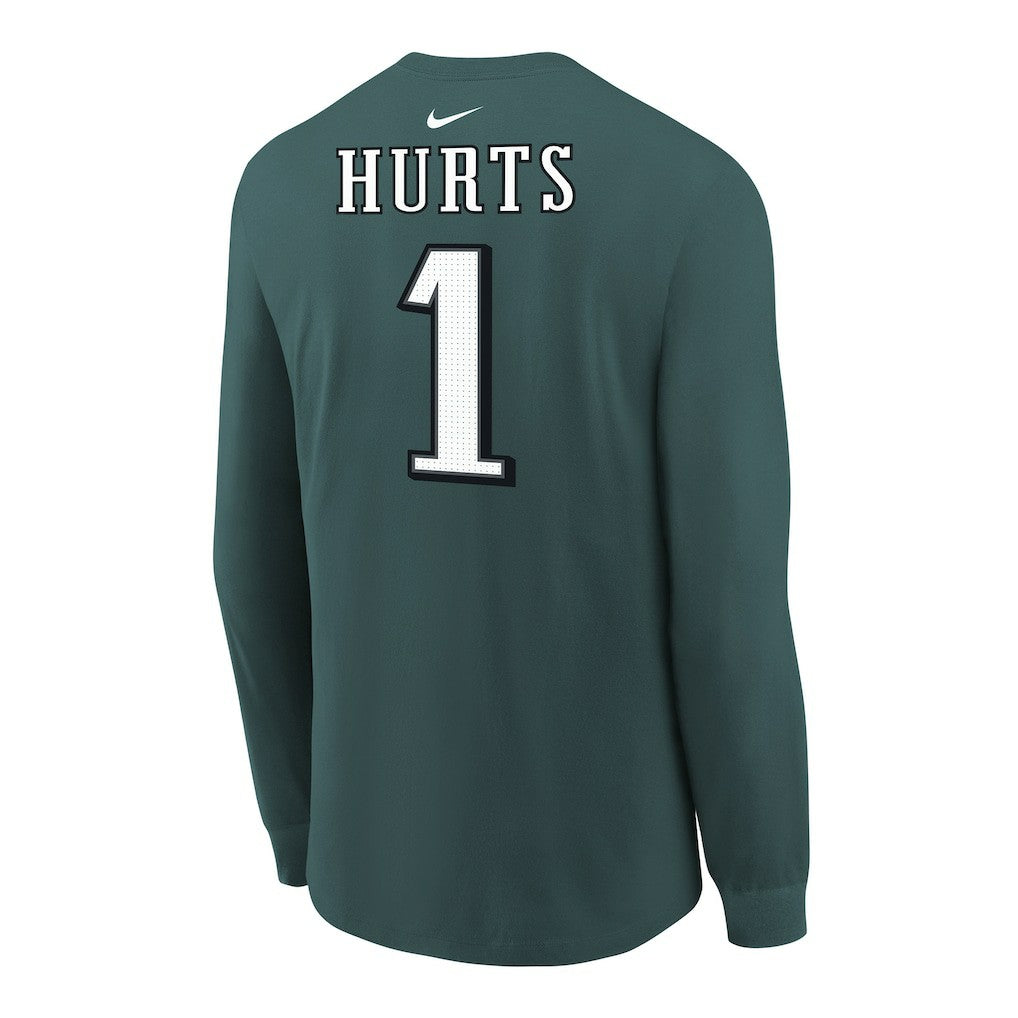 Jalen Hurts Philadelphia Eagles Youth Player Name & Number Long Sleeve T-Shirt Midnight Green