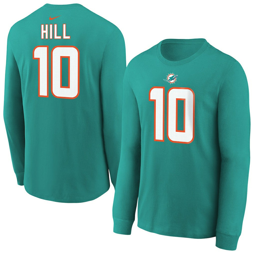Tyreek Hill Miami Dolphins Youth Player Name & Number Long Sleeve T-Shirt Aqua