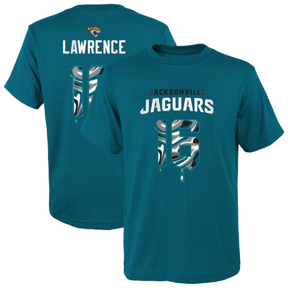 Trevor Lawrence Jacksonville Jaguars Youth Mainliner Drip Player Name & Number T-Shirt Teal