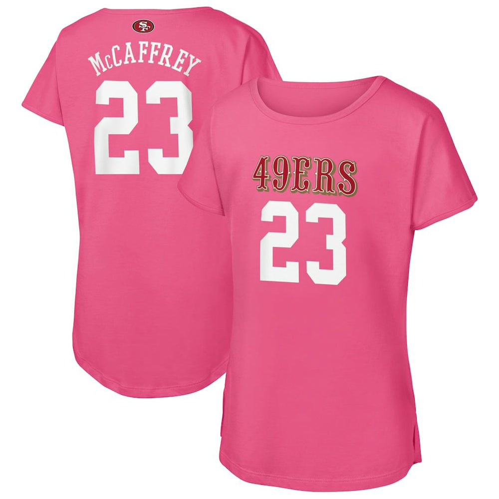 Christian McCaffrey San Francisco 49ers Girls Youth Player Name & Number T-Shirt Pink