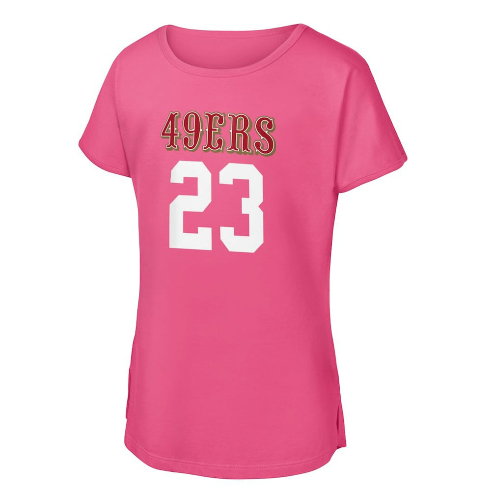 Christian McCaffrey San Francisco 49ers Girls Youth Player Name & Number T-Shirt Pink