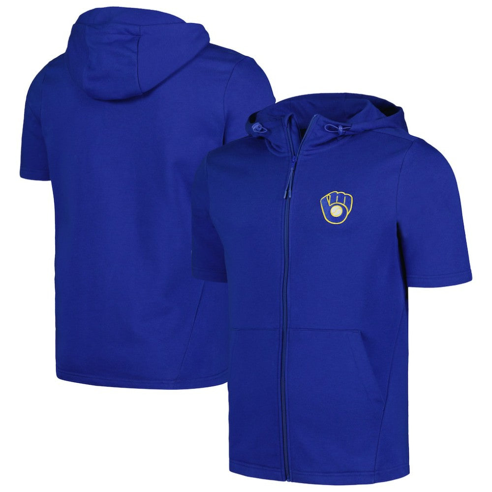 Milwaukee Brewers Levelwear Recruit Short Sleeve Full-Zip Hoodie - Royal Hoodies