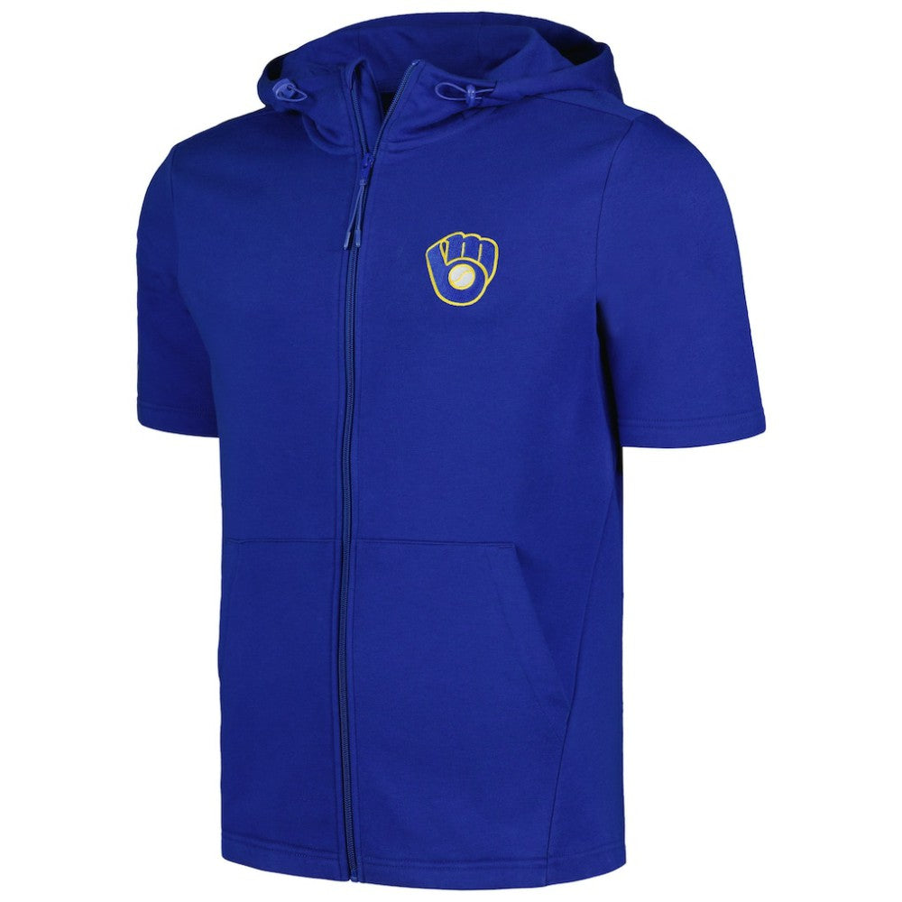 Milwaukee Brewers Levelwear Recruit Short Sleeve Full-Zip Hoodie - Royal Hoodies