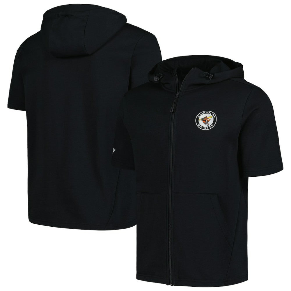 Baltimore Orioles Levelwear Recruit Short Sleeve Full-Zip Hoodie - Black Hoodies