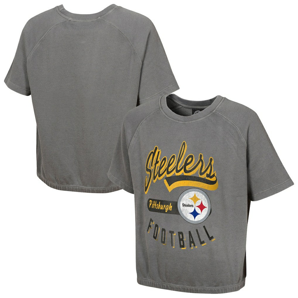 Pittsburgh Steelers Women's Mineral Wash Short Sleeve Top Gray
