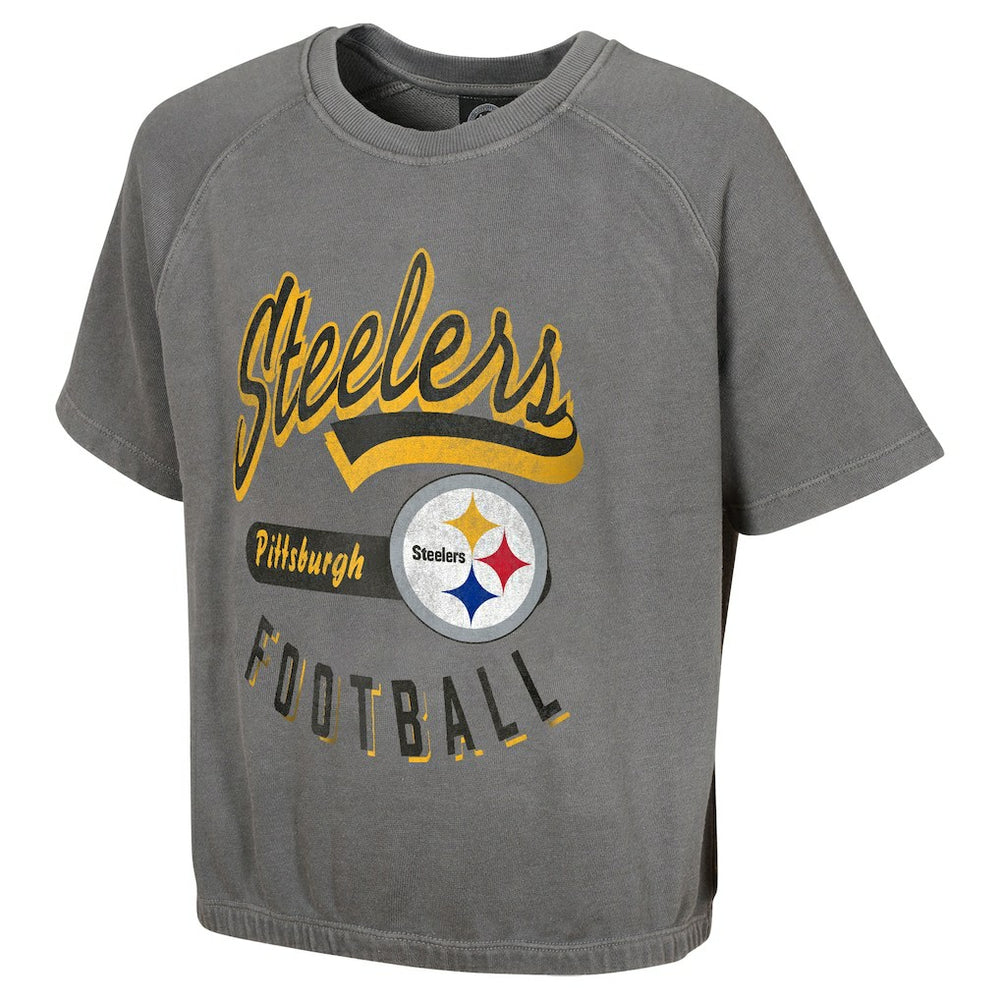 Pittsburgh Steelers Women's Mineral Wash Short Sleeve Top Gray
