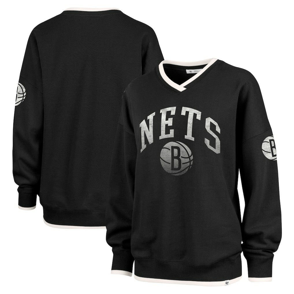Brooklyn Nets '47 Women's Rise Wax Pack Daze '80s Oversize Pullover Sweatshirt Black