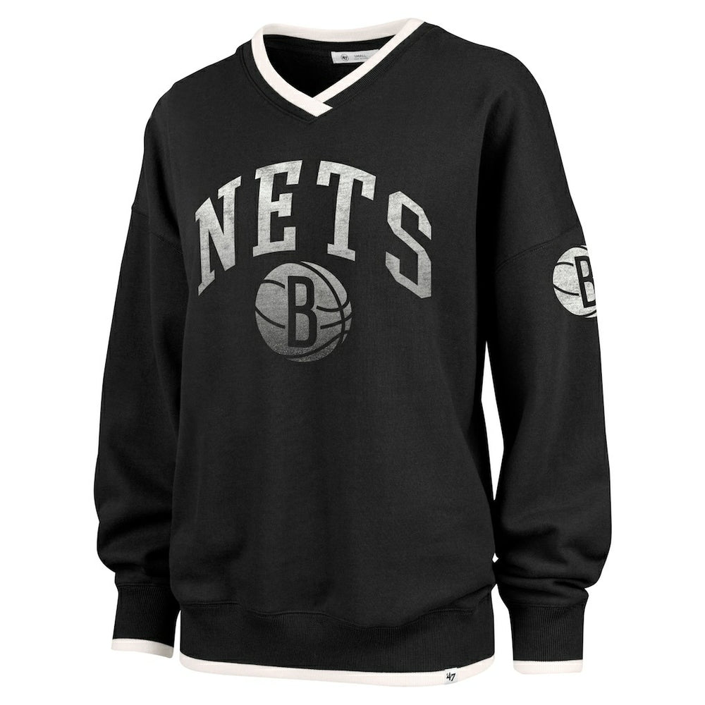 Brooklyn Nets '47 Women's Rise Wax Pack Daze '80s Oversize Pullover Sweatshirt Black
