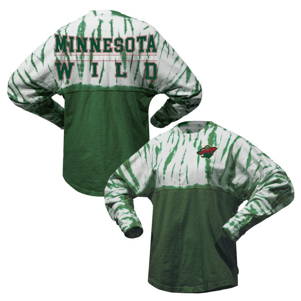 NHL Minnesota Wild Spirit Jersey Unisex Crystal Half Dye Long Sleeve T-Shirt - Green