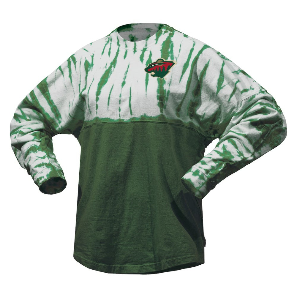 NHL Minnesota Wild Spirit Jersey Unisex Crystal Half Dye Long Sleeve T-Shirt - Green