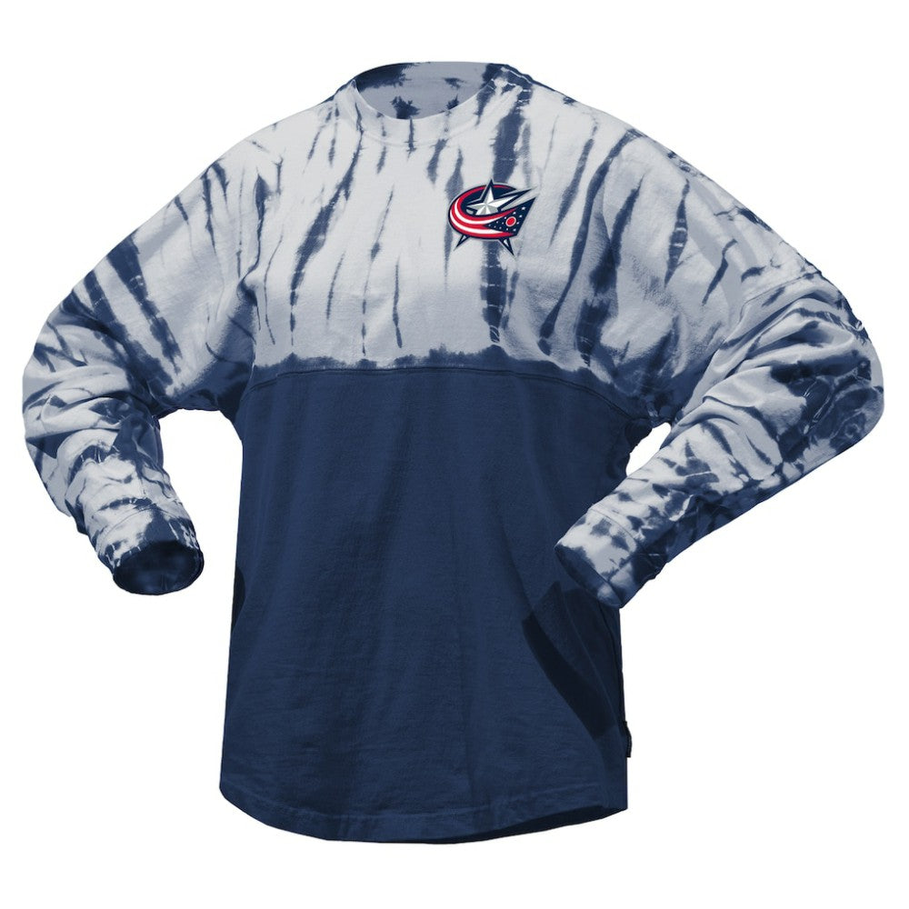 NHL Columbus Blue Jackets Spirit Jersey Unisex Crystal Half Dye Long Sleeve T-Shirt - Navy