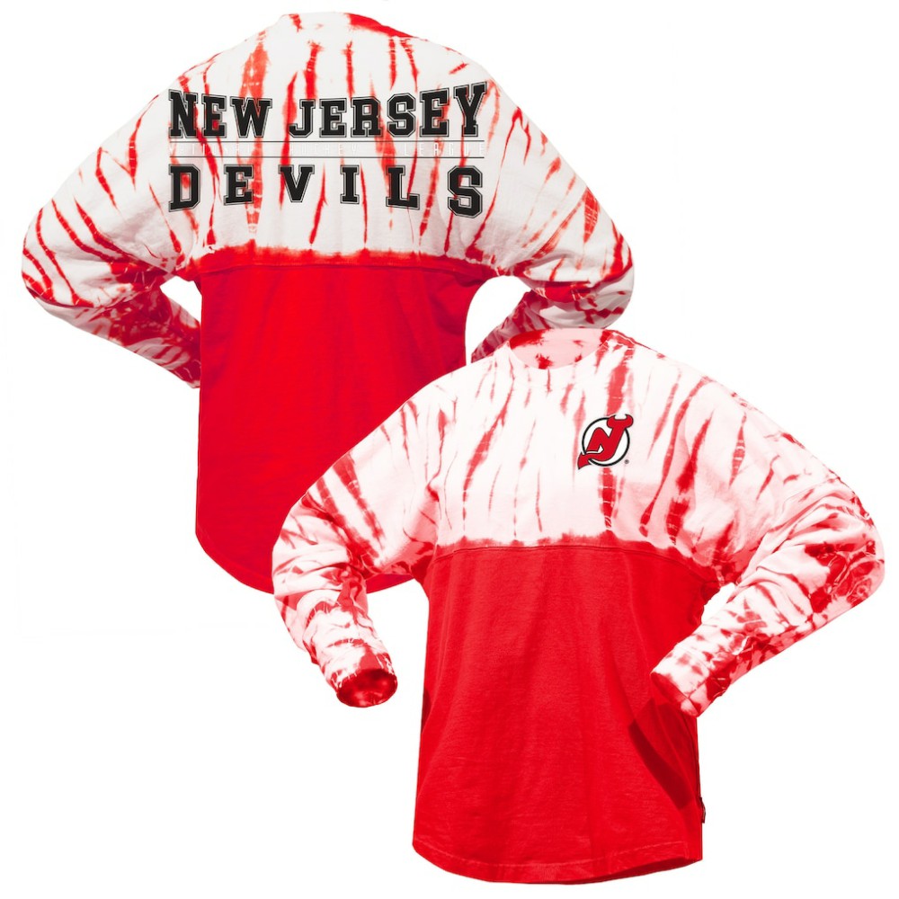 NHL New Jersey Devils Spirit Jersey Unisex Crystal Half Dye Long Sleeve T-Shirt - Red