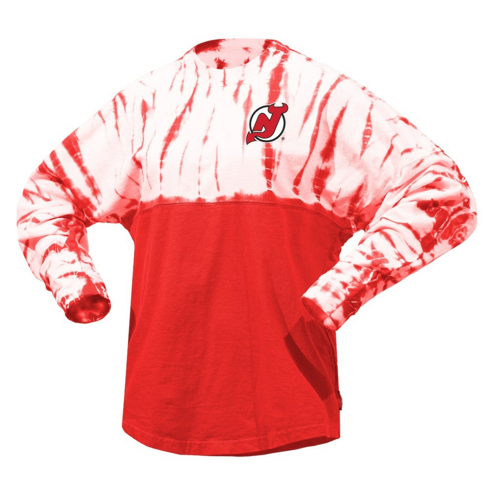 NHL New Jersey Devils Spirit Jersey Unisex Crystal Half Dye Long Sleeve T-Shirt - Red