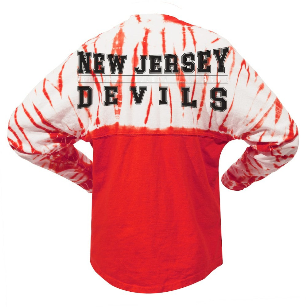 NHL New Jersey Devils Spirit Jersey Unisex Crystal Half Dye Long Sleeve T-Shirt - Red