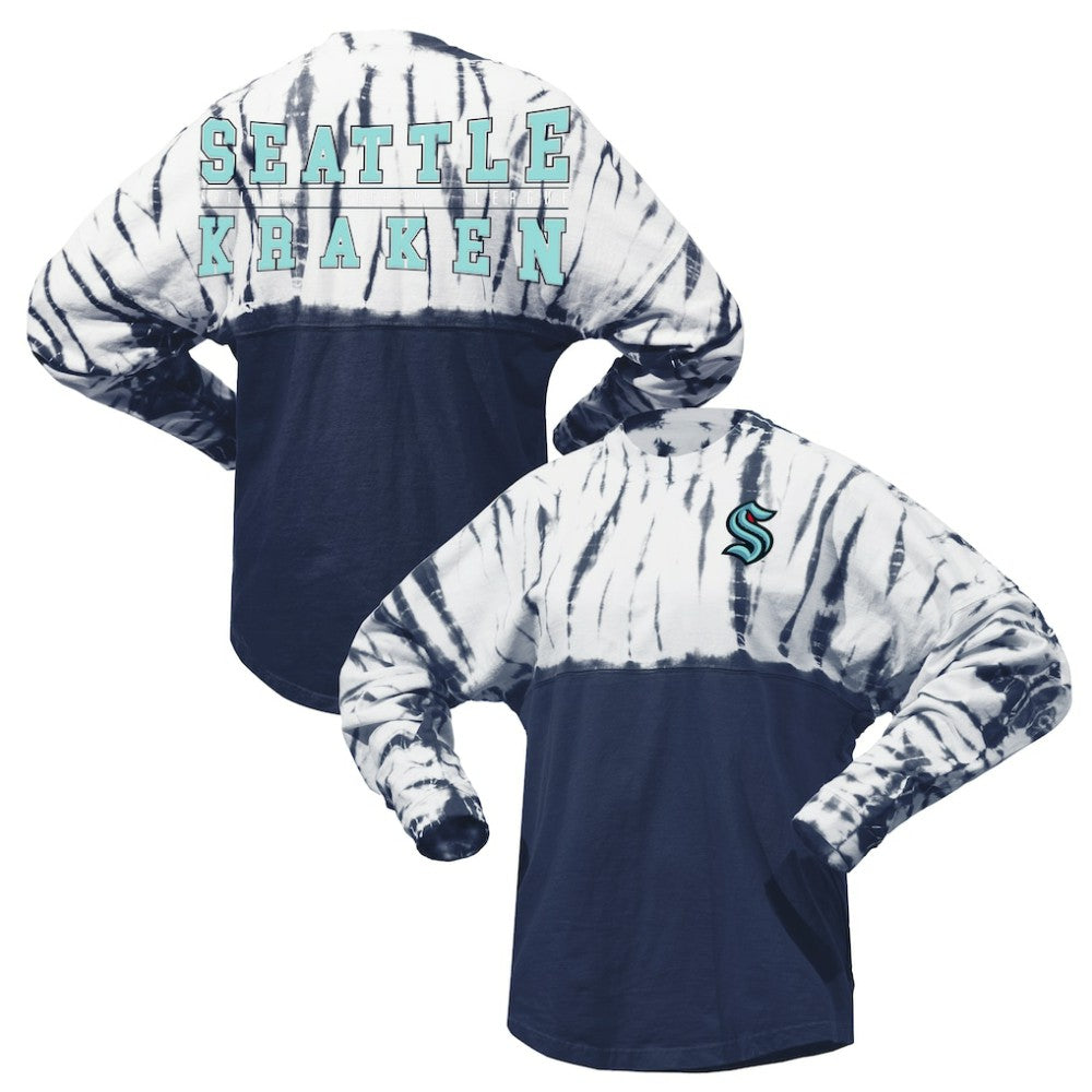 NHL Seattle Kraken Spirit Jersey Unisex Crystal Half Dye Long Sleeve T-Shirt - Deep Sea Blue